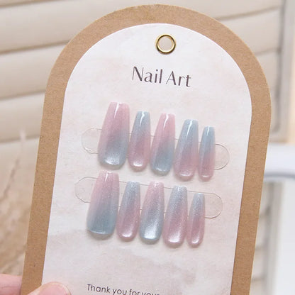 Mermaid – Cat Eye Gradient Medium Coffin Press-On Nails