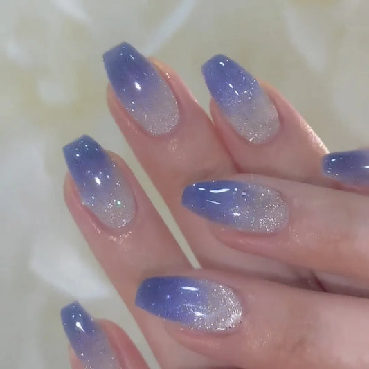 24Pcs Simple Square Head Fake Nail with nude design White Gradient French Press on False Nails Short Full Cover Nail Tips