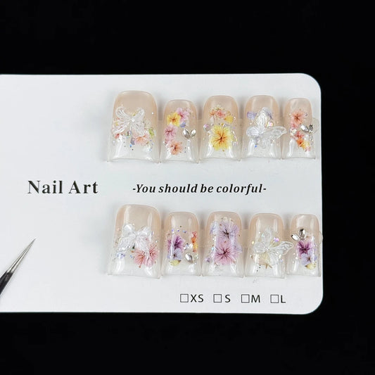 10pcs high-end Luxurious style design, hand-painted flowers, three-dimensional butterflies, fine glittering diamonds handmade