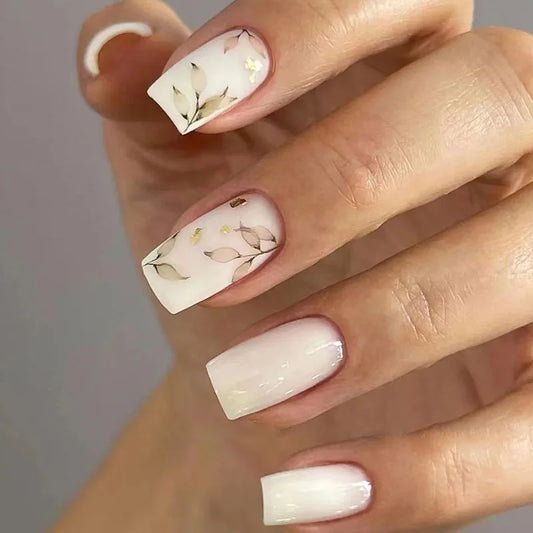 24Pcs Mid-length Square Head Press on False Nails French Flower with 3D Bow Design Fake Nails Art Reusable Full Cover Nails Tips