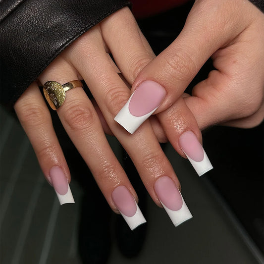 10pcs/box Y2K Luxury Handmade Medium-sized Square Milky White French tips Press On Nails ,Thick nail,