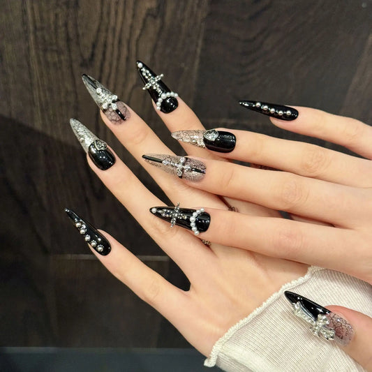 10PCS Stiletto Handmade Press On Nails,Dark Style Of The Hot Girl,Suitable For Festivals Parties And Daily Wear.
