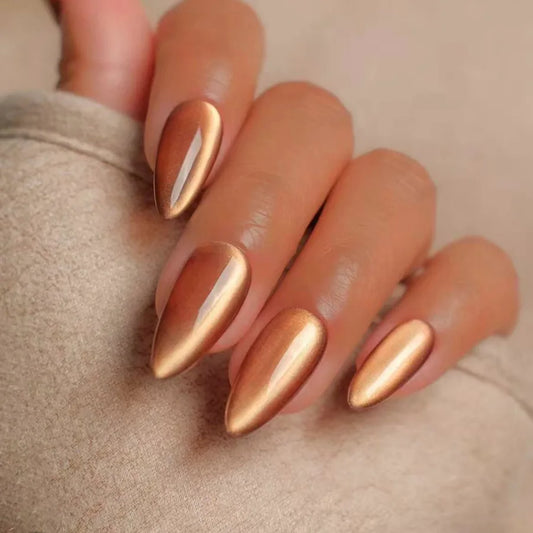 24pcs Autumn Orange Cat Eye Press on Nails Shiny Pure Color Almond Fake Nails Women Wearable Ins Simple Fashion False Nails