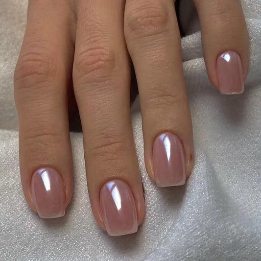 24Pcs Glossy Finished French Fake Nails Short Square Ballet Simple Solid-Color Nail Tips Removable Nails Set Full Cover Press On