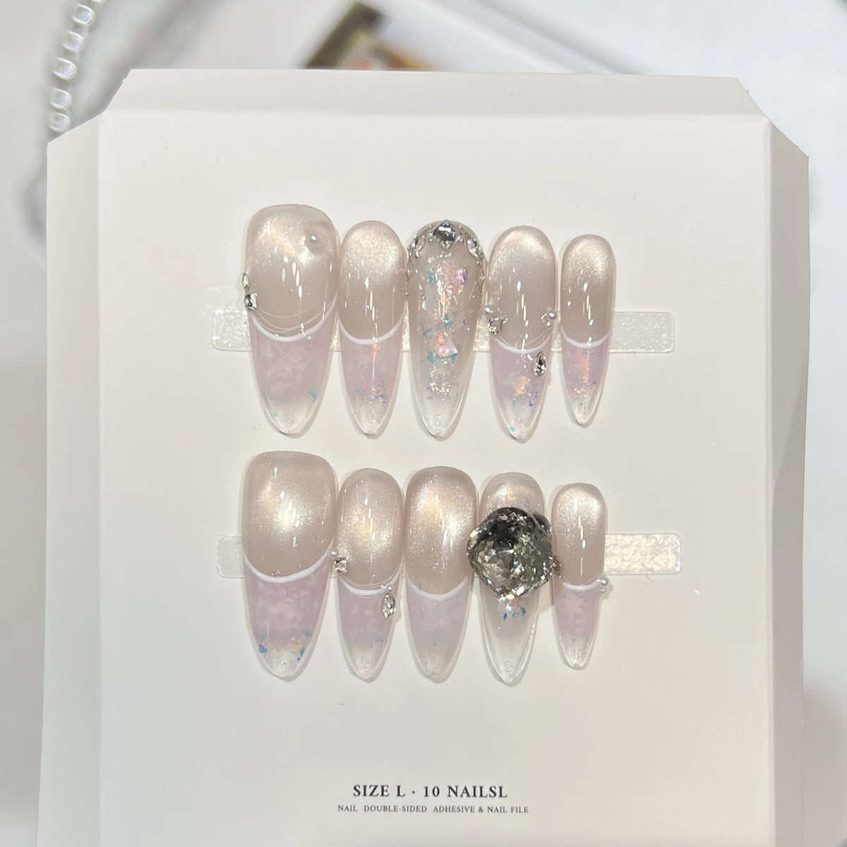 Whisper – Nude Cat Eye Long French Almond Press-On Nails