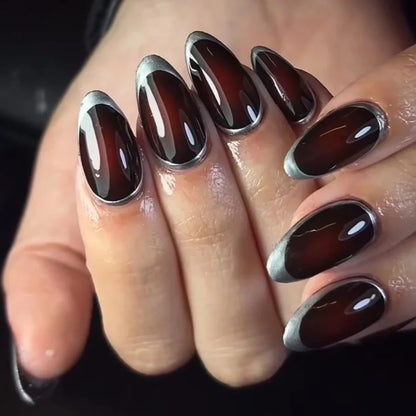 Eclipse – Black Pearl Glossy Almond Press-On Nails