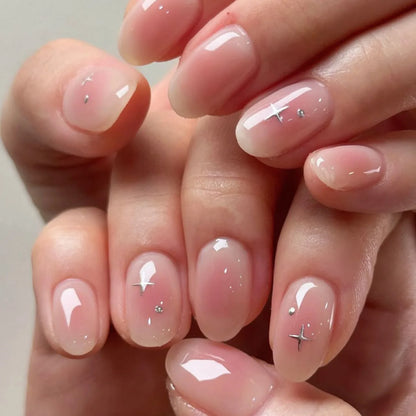 24Pcs Cat's Eye Milk White French Fake Nails Pink Bow Pearl Press on False Nails Short Round Head Reusable Full Cover Nails Tips
