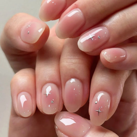 24Pcs Cat's Eye Milk White French Fake Nails Pink Bow Pearl Press on False Nails Short Round Head Reusable Full Cover Nails Tips