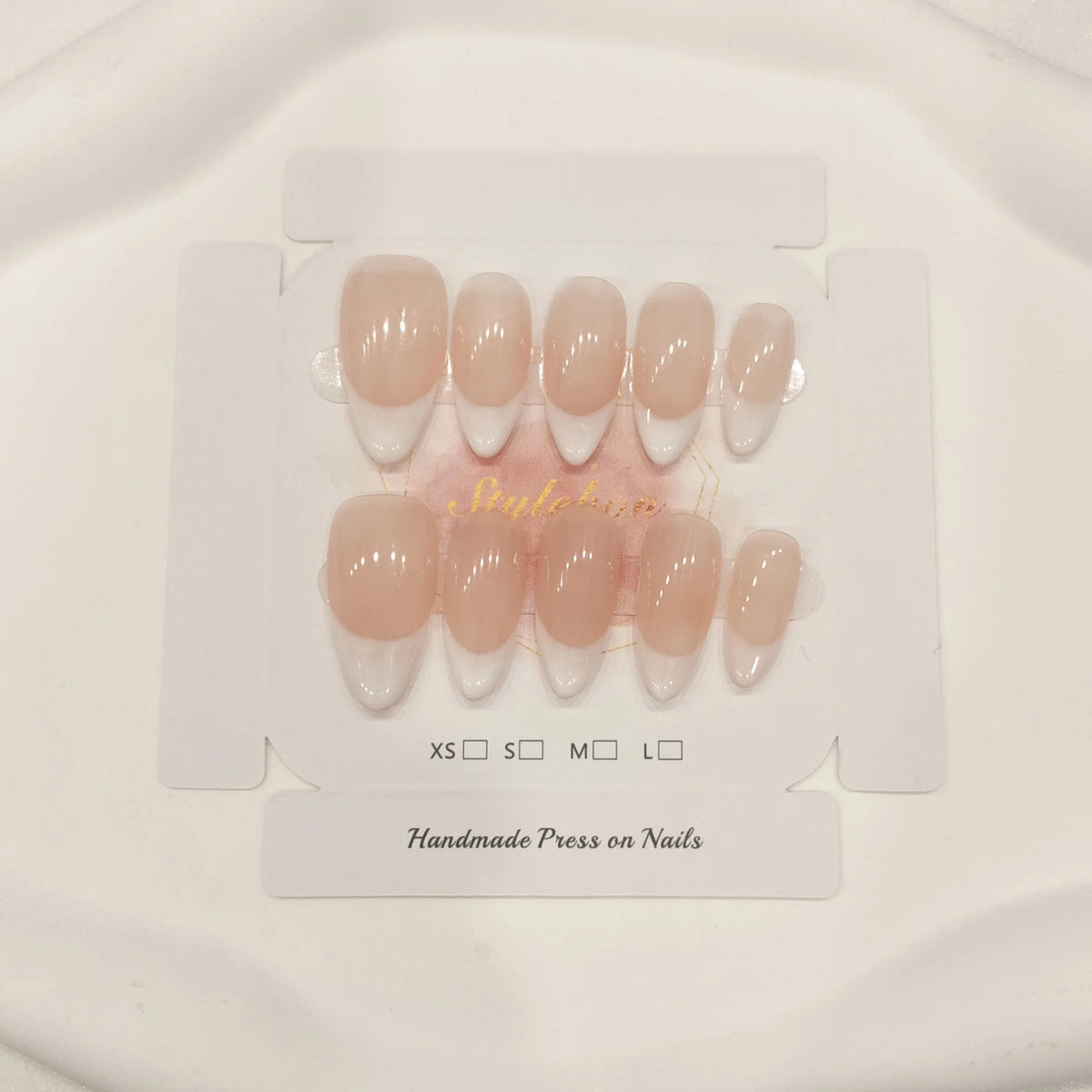 10pcs Handmade Press on Nail Art Classic French Almond Cat-Eye Nude Full-Coverage Nail Tips Detachable Wearable Nail for Women