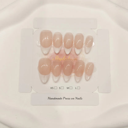 10pcs Handmade Press on Nail Art Classic French Almond Cat-Eye Nude Full-Coverage Nail Tips Detachable Wearable Nail for Women