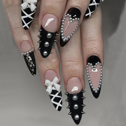 24pcs Autumn Fake Nails Art Rhinestone Butterfly Design Long Almond False Nail Tips Colorful French Press on Nails Sets Manicure
