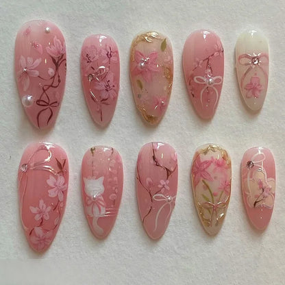24pcs Cute Cartoon Press On Nails Little Fresh Colorful Oil Painting Style Fake Nails Kawaii Short Almond Fake Nail For Girls