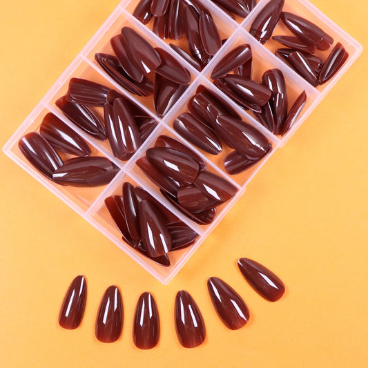 120pcs-box long brown Almond Fake nails Suitable For Girls And Women Gift And Nails Supplies&Wholesale&DIY&Valentine'sDay