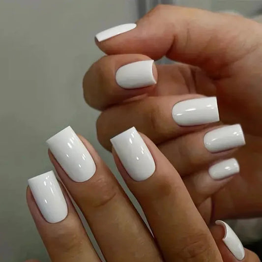 ARTAUG 24pcs Medium Square White 3d Stereo High Saturation Press On Nails Full Cover Fake Nail Set For Stylish Women & Girls