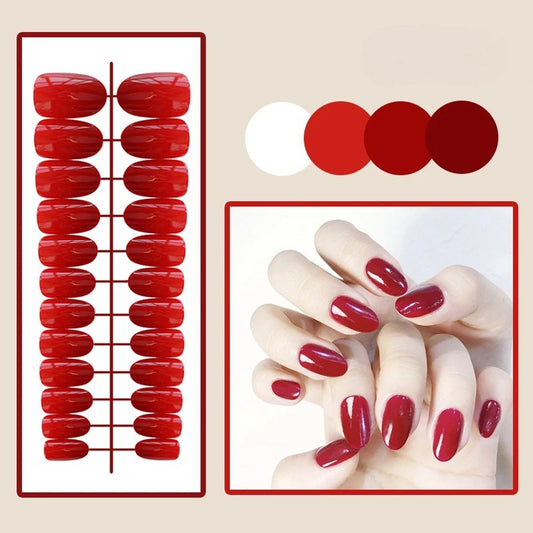 24Pcs/set Short Almond Press on Nail with Checkered Pattern Simple Red Green Oval Fake Nails Detachable Full Cover Nail Art Tips
