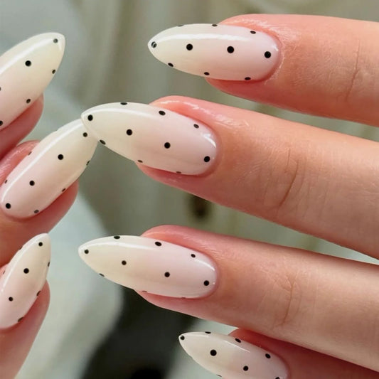 24pcs INS Simple Almond Press on Nails Polka Dot stripe Pattern Decor False Nails Full Cover Wearable Fake Nail Patches