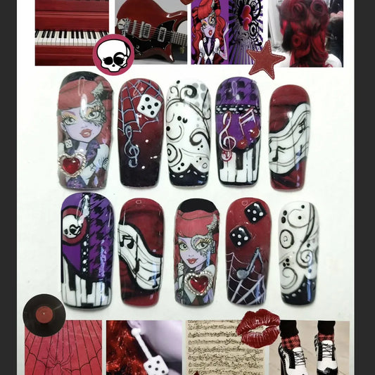 24pcs European Hell's Angels Fake Nails Dark Halloween Almond Press on Nail for Women Wearable European Sweet Cool False Nails