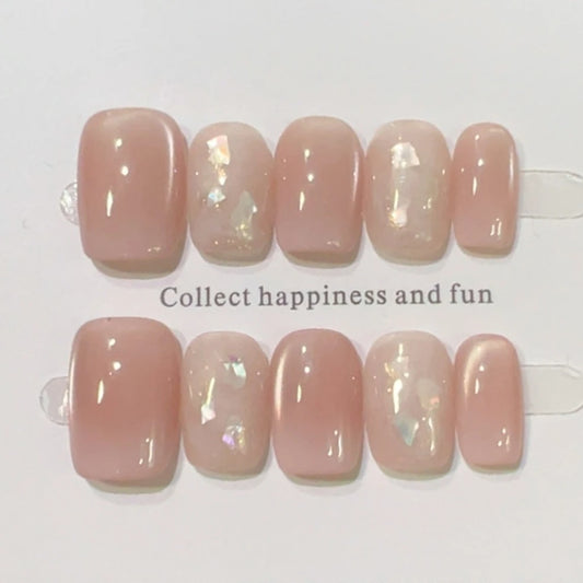 10Pcs Pink Glossy Simple Stylish Press on Nails Sweet Simple for Daily French Designs Short Square Gradient False Nails Tips Set