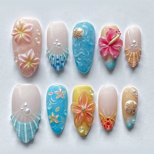 24pcs Pink Flower Almond Press on Nails Kawaii False Nails Wearable Stick-on Nails Fake Nail Uñas Postizas Накладные Ногти 네일팁