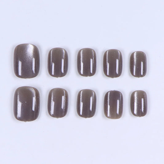 10PCS S/M/L Black Cat Eye Short Square Fake Nailsart Set with Removable Fake Nails for Festivals