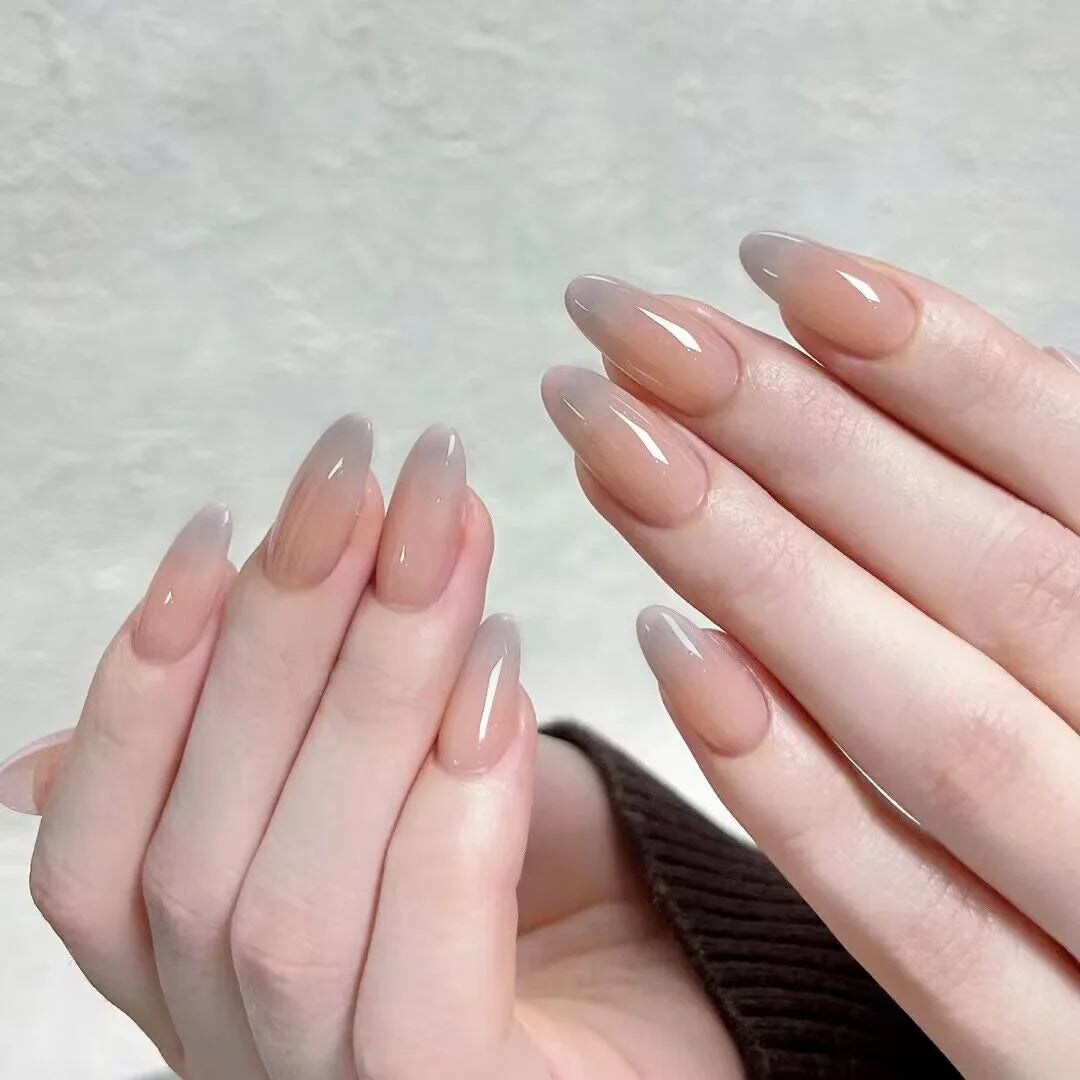 24Pcs Long Wine Red Ripple Manicure Fashionable Girls Wearing Almond Nail Stickers Fake Nails Acrylic Simple New for Women Gifts