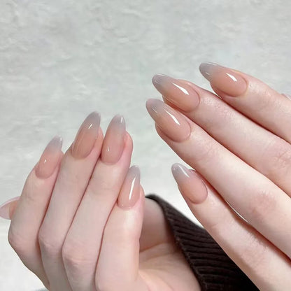 24Pcs Long Wine Red Ripple Manicure Fashionable Girls Wearing Almond Nail Stickers Fake Nails Acrylic Simple New for Women Gifts