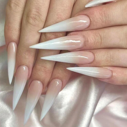 24pcs Chrome Press on Nails Gradient Nude Solid Color False Nails Removable Long Stiletto Fake Nails Minimalist Sweet Cool Nail