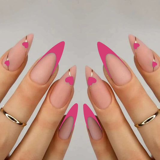 ARTAUG 24PCS Medium Pink Fake Nails and Press On Full Set and Press On Nails Love Design and Summer Nails Macron Colour Scheme