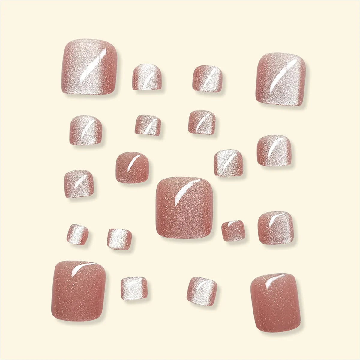 24pcs Press on Toe Nails Nude Crystal Cat's Eye Ultra Thin Bright Diamond Full Coverage Toenail for Women&Girl Removable Toenail