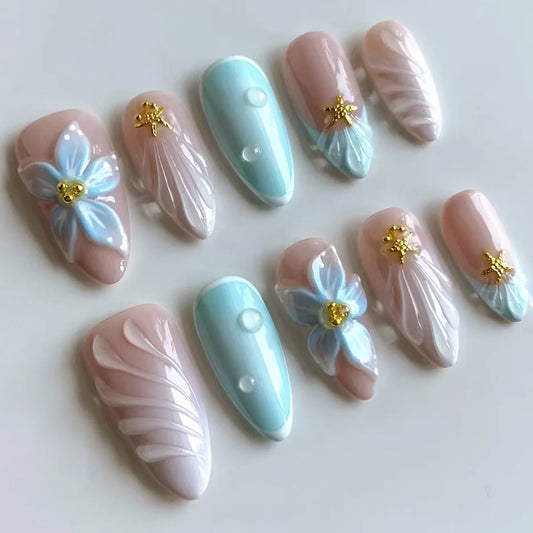 24pcs Wearable Press on Nails Strawberry Bow Design Nails Tips Red Short Almond Pearl Starlight Fake Nail Art Flower False Nails