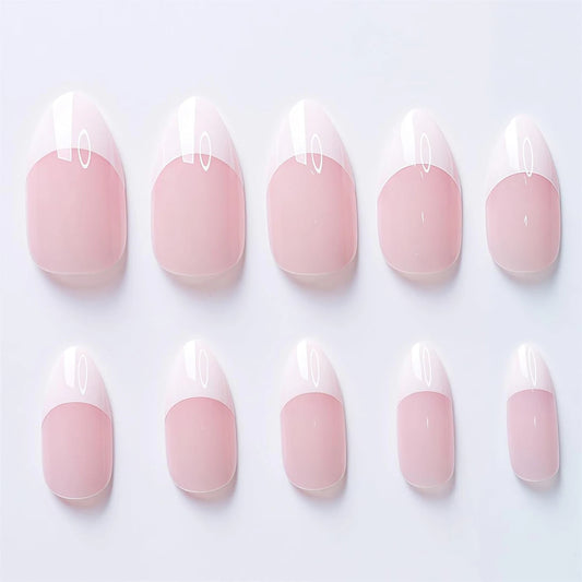 24PCS- French white border almond nails-Whitening Nail Art Set With Detachable Fake Nails For Festival- Date And Daily Wear