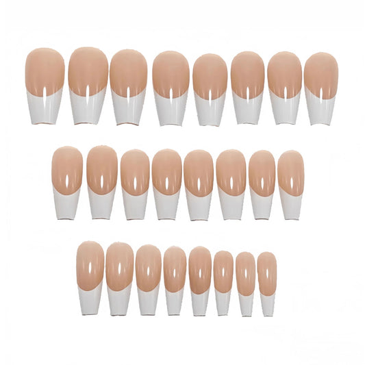 Long Ballerina False Nails Patches 24Pcs White French Pres On Nails Nude Color Detachable Stick-on Fake Nails for Women Girls