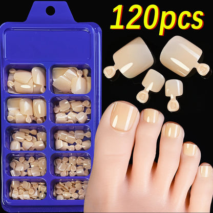 120Pcs Nude Pink Short Square Press On Toenails Natural -Solid Color Soft Gel Fake Toenails 12 Sizes Full Cover False Toe Nail