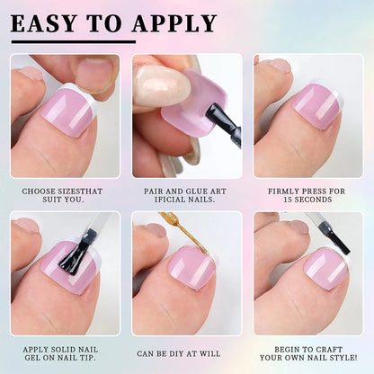 120Tips/bag French Nude Pink Press On Toe Nail Full Cover White Edge Design Acrylic False Toenail Tips Summer Toe Nail Art Decor