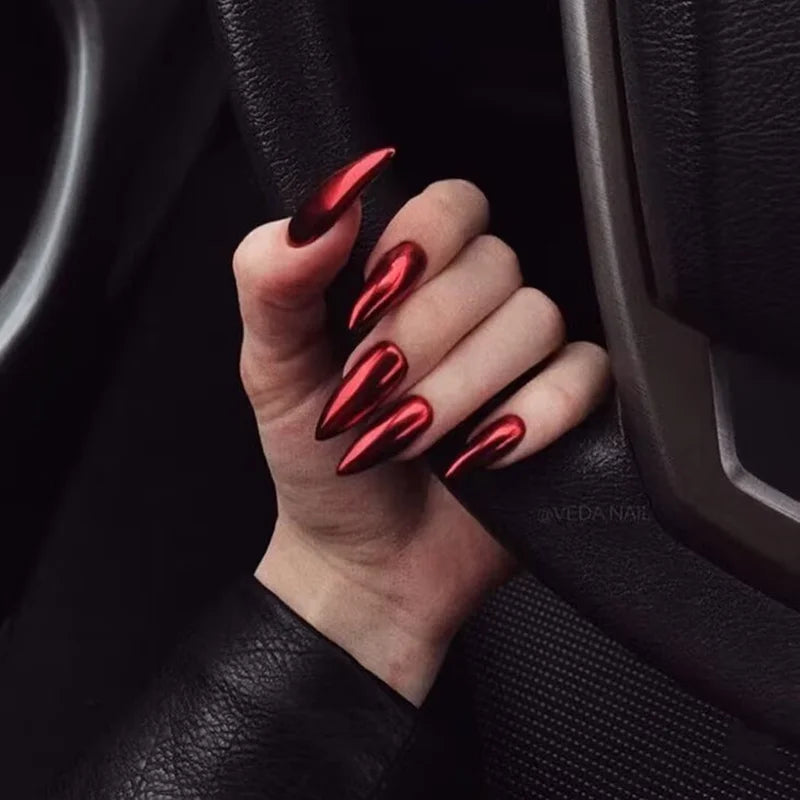 Ruby Mirror – Red Chrome Almond Press-On Nails