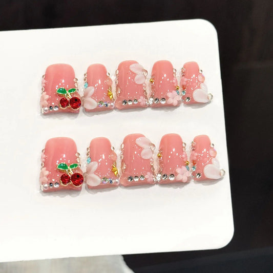 10PCS Duck Handmade Press On Nails,Gentle And Delicate Girl Style,Suitable For Festivals Parties And Daily Wear.