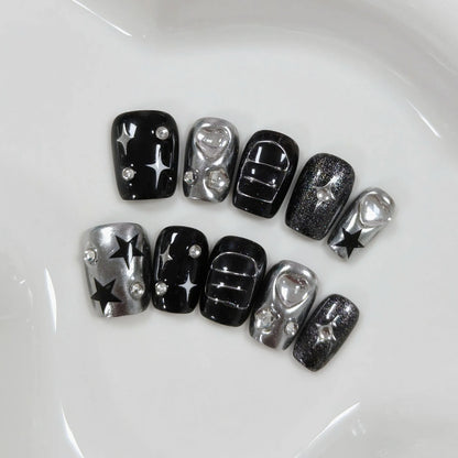10pcs French Square Handmade Press on Nails Summer Ocean Series False Nails 3D Flower Wearable Fake Nail Uñas Накладные Ногти