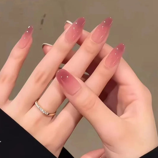 24pcs Simple Almond Fake Nail Tips Gradient Red Design Stick on False Nails Sets Finished Datachable Long Round Press on Nails