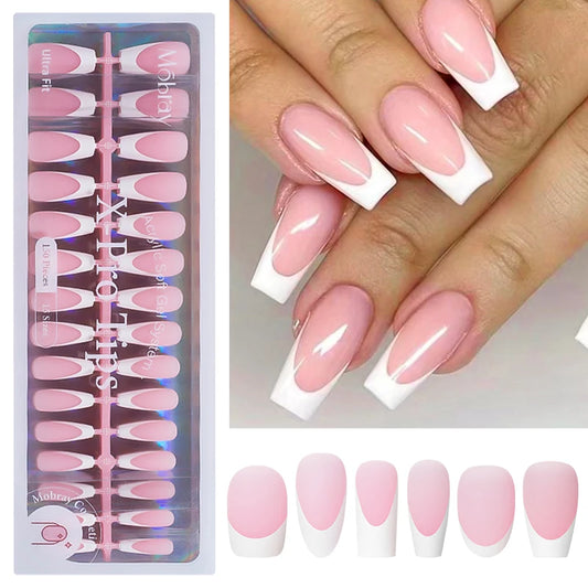 150/160pcs Luxury French Wear Nail Tips Nude Pink Ballet Middle Length False Nail, Pure Color Matte Finish Quality Fake Nails