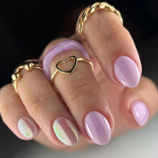 24Pcs Mid-length Oval Almond Artificial False Nails with Pink Brown Edge Wearing Nail Sticker French Simple Acrylic Manicure Art