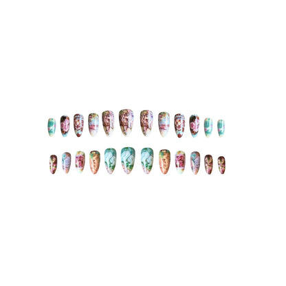 24pcs Field Journal Series False Nails Cute Rabbie Swan Flower Designs Fake Nails European Style Oil Painting Press On Nail