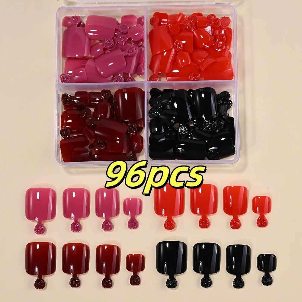 Cherry – Red Short French Press-On Toenails