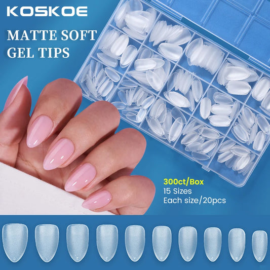 300pcs/box Transparent Fake Nail Acrylic Tips Soft Gel Full Matte Finish Nail Gel French Ballerinas Capsules Press On  Tips