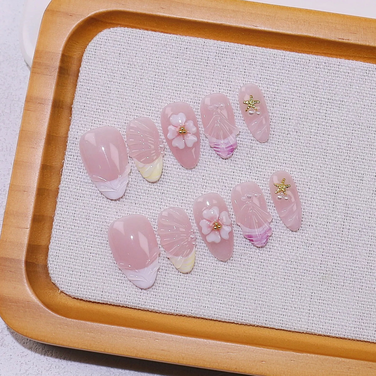 10Pcs 3D Flower Almond Handmade Press on Nails Fake Nails Wearable Stick-on Nails False Nail Uñas Postizas Накладные Ногти 네일팁