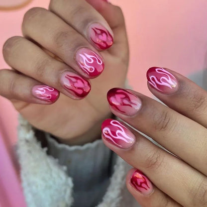 24pcs French Press on Nails Tips Wearable Sweet Flower Gilded Design Full Cover Nail Art Short Almond Fake Nails Sets False Nail