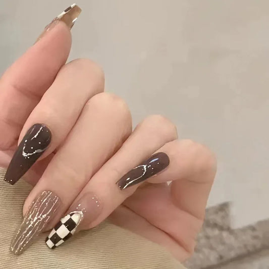 24Pcs Mid-length French Ballet Press on Nails Heart Star Rhinestone Fake Nails Shiny Powder Reusable Full Cover False Nails Tips