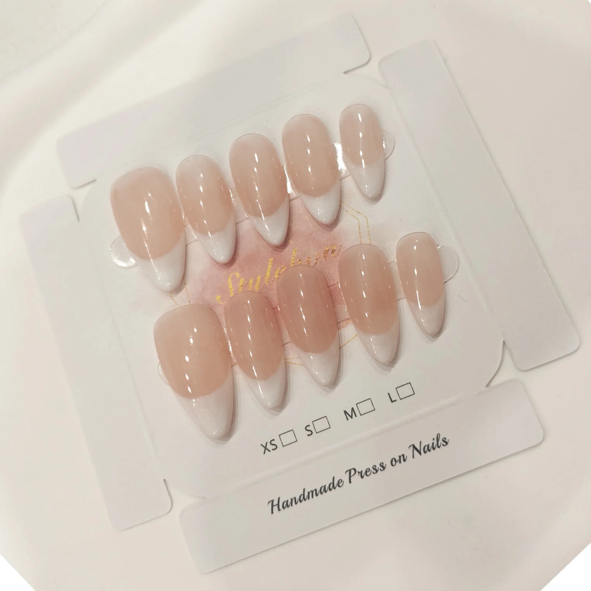 10pcs Handmade Press on Nail Art Classic French Almond Cat-Eye Nude Full-Coverage Nail Tips Detachable Wearable Nail for Women