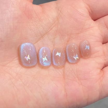 10Pcs Cat Eye Handmade Press on Nails Candy Color Fake Nails Summer Cute Wearable Stick-on Nails Full Cover False Nail Uñas 네일팁