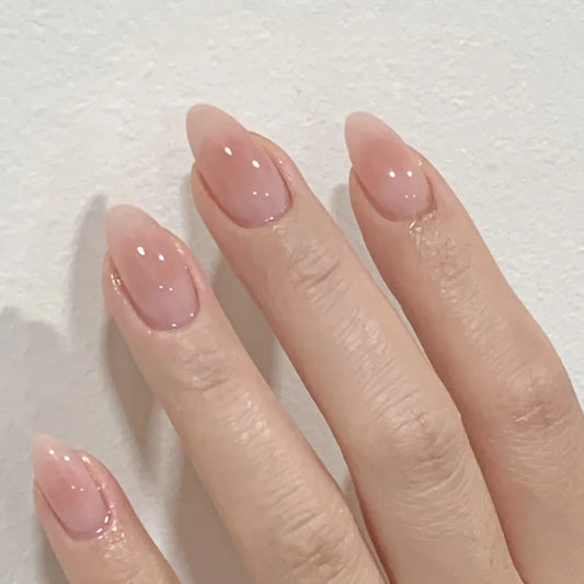 24pcs Simple Nude Color False Nails Art Acrylic Blush Smudge Press on Nails Tips Finished Almond Fake Nail Artifical Manicure