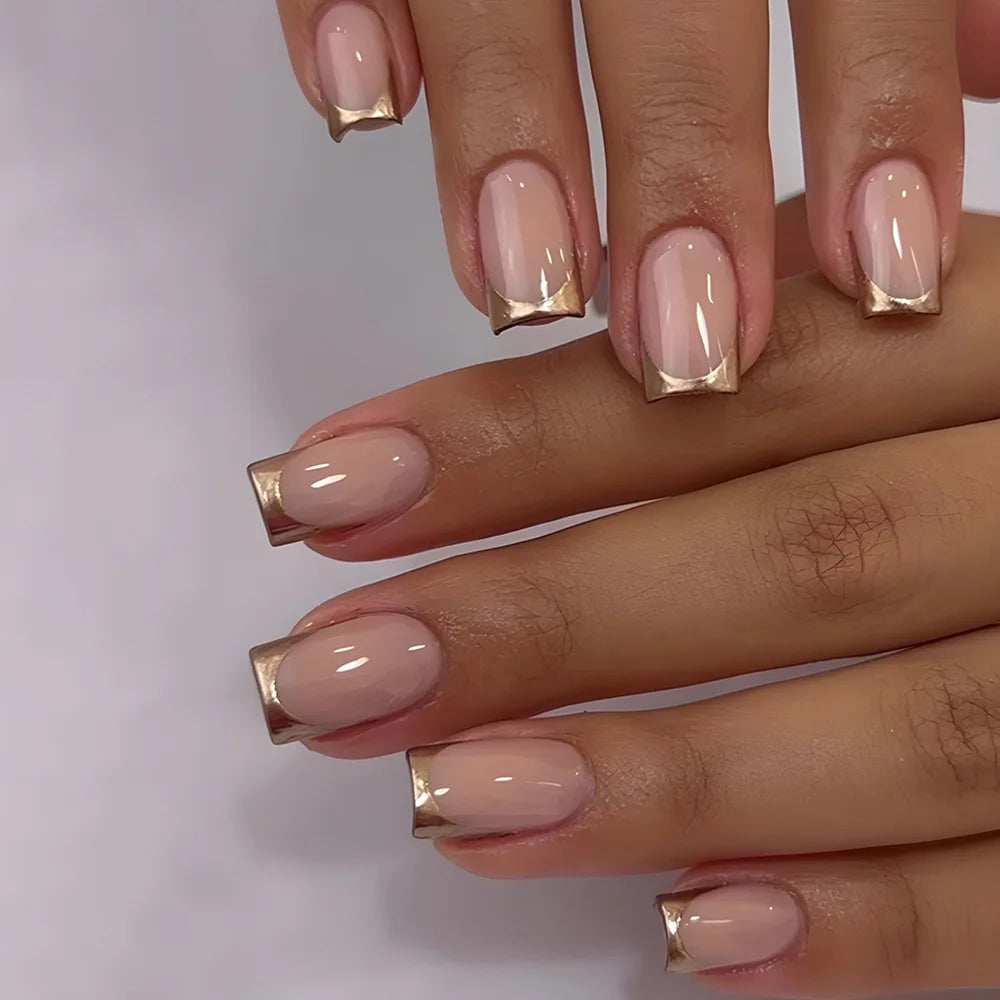 24Pcs Nude White French Fake Nail Short Square Nail Tips Fashion Wearable False Nails with Glue Simple Full Cover Press on Nails